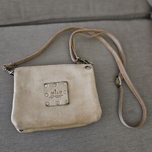 Milo Canada Evelyn genuine leather RFID beige tan crossbody bag foldover